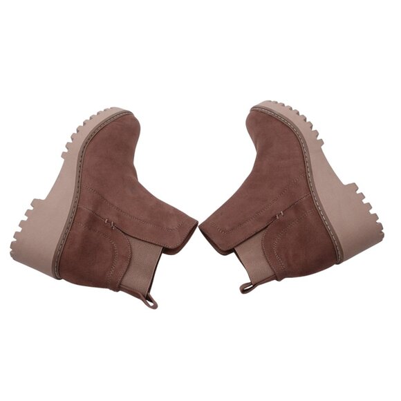 LN Dolce Vita Rielle Ankle Chelsea Boot Size 7 Brown Suede Faux Leather Lug Sole - Picture 7 of 9